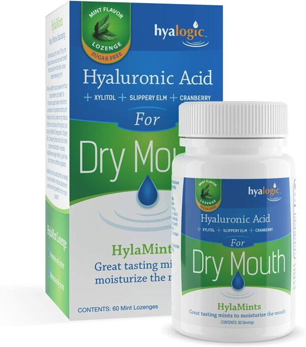 HylaMints for dry mouth are all-natural breath mints with Xylitol, made by Hyalogic.