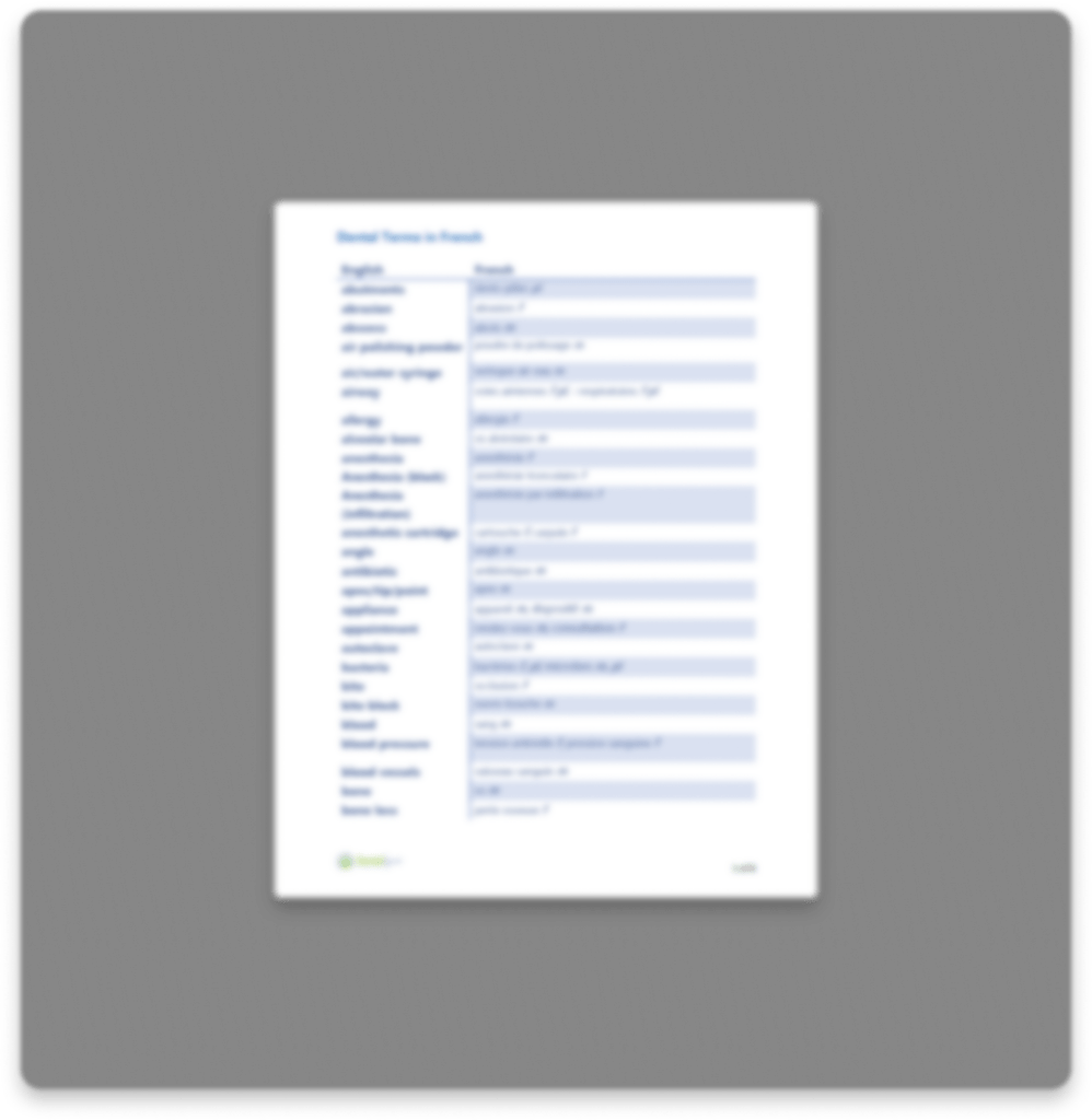 Spanish Dentistry Vocabulary Translated To English Dental Hygienists